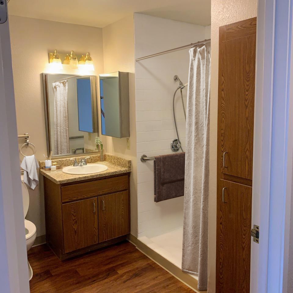 Photo of bathroom in assisted living studio for seniors