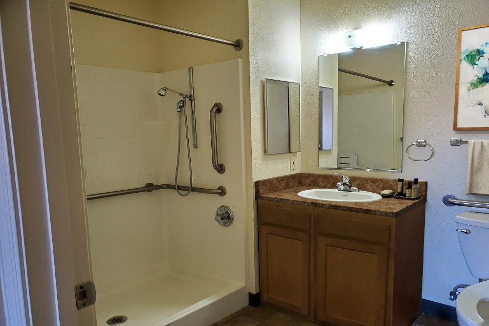 Photo of bathroom in one bedroom apartment at Christian Care Assisted Living in Cottonwood