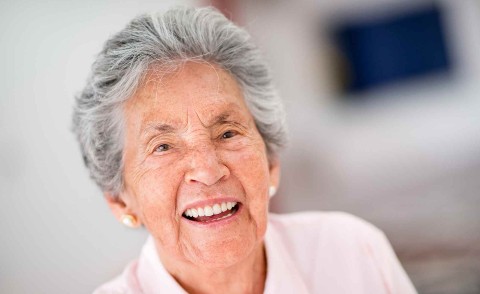 Photo of senior woman smiling at Fellowship Square Senior Living in AZ